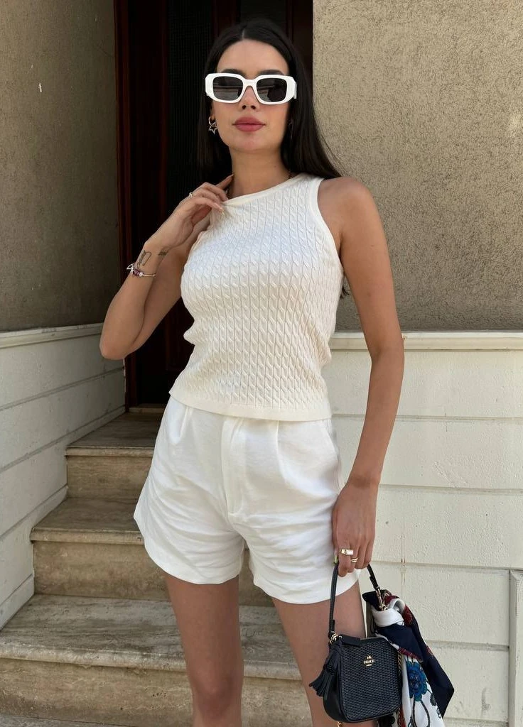 Halter Yaka Standart Beden Triko Saç Örgülü Atlet %100 Pamuk