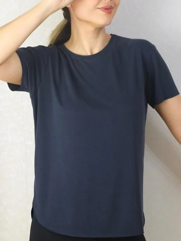 Yuvarlak Yaka Kol Etek Lazer Kesim Modal T-shirt