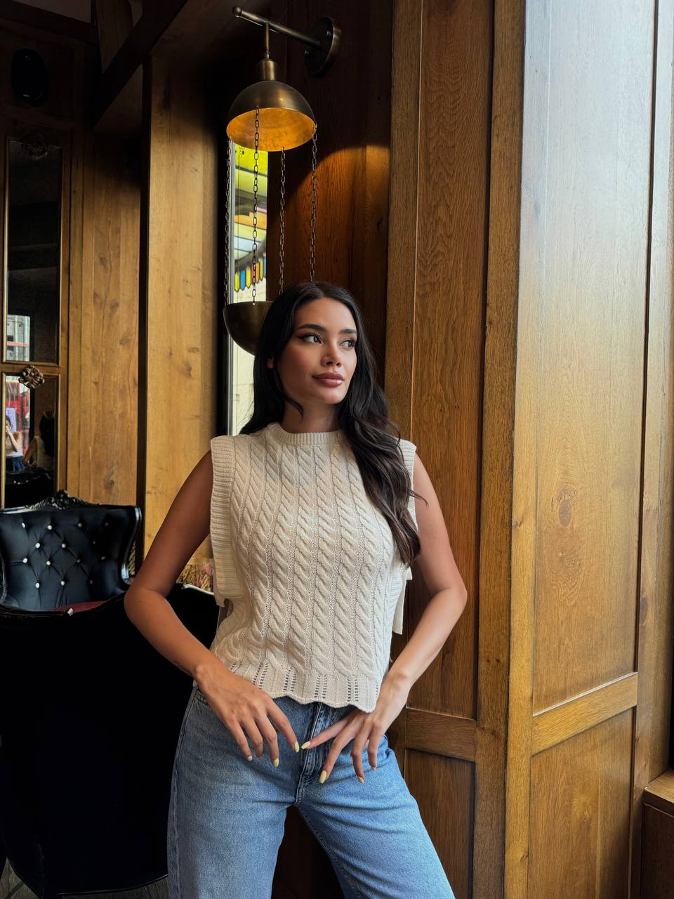 Yandan Bağlama Detaylı Saç Örgü Süveter