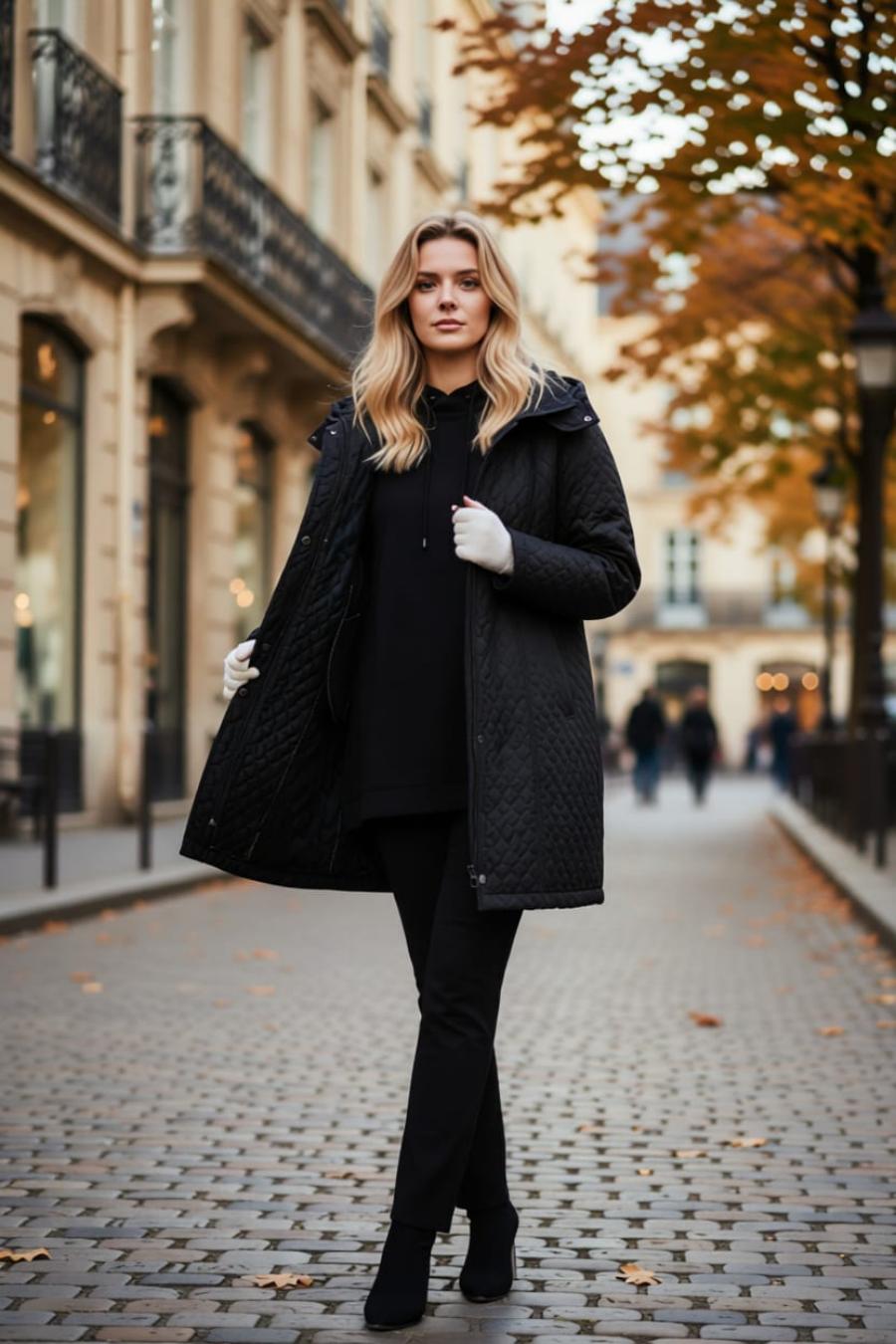 İçi Polar Cepli Çıkarılabilir Kapüşonlu Kapitone Kaban Mont (Dar Kalıptır)