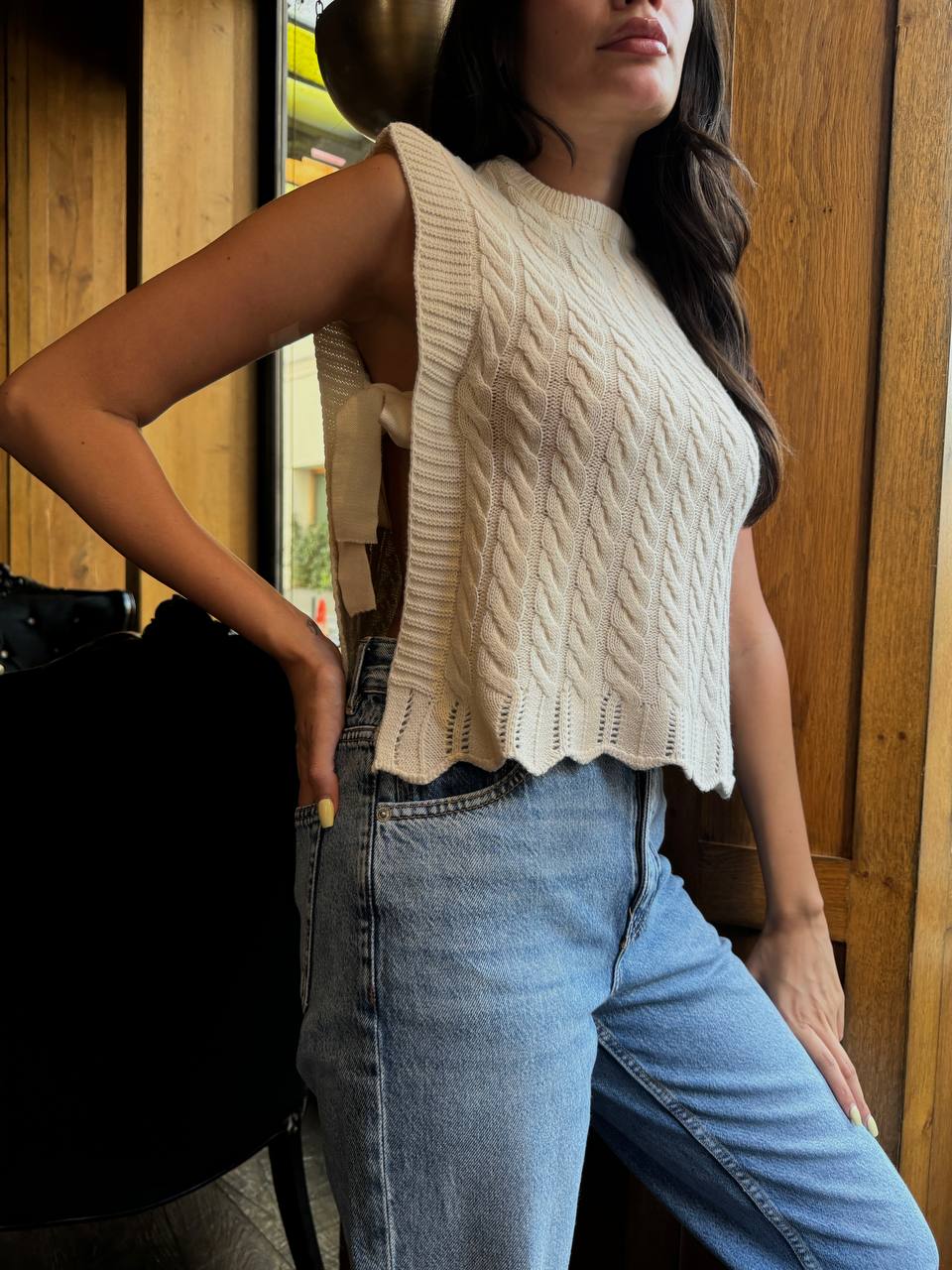 Yandan Bağlama Detaylı Saç Örgü Süveter