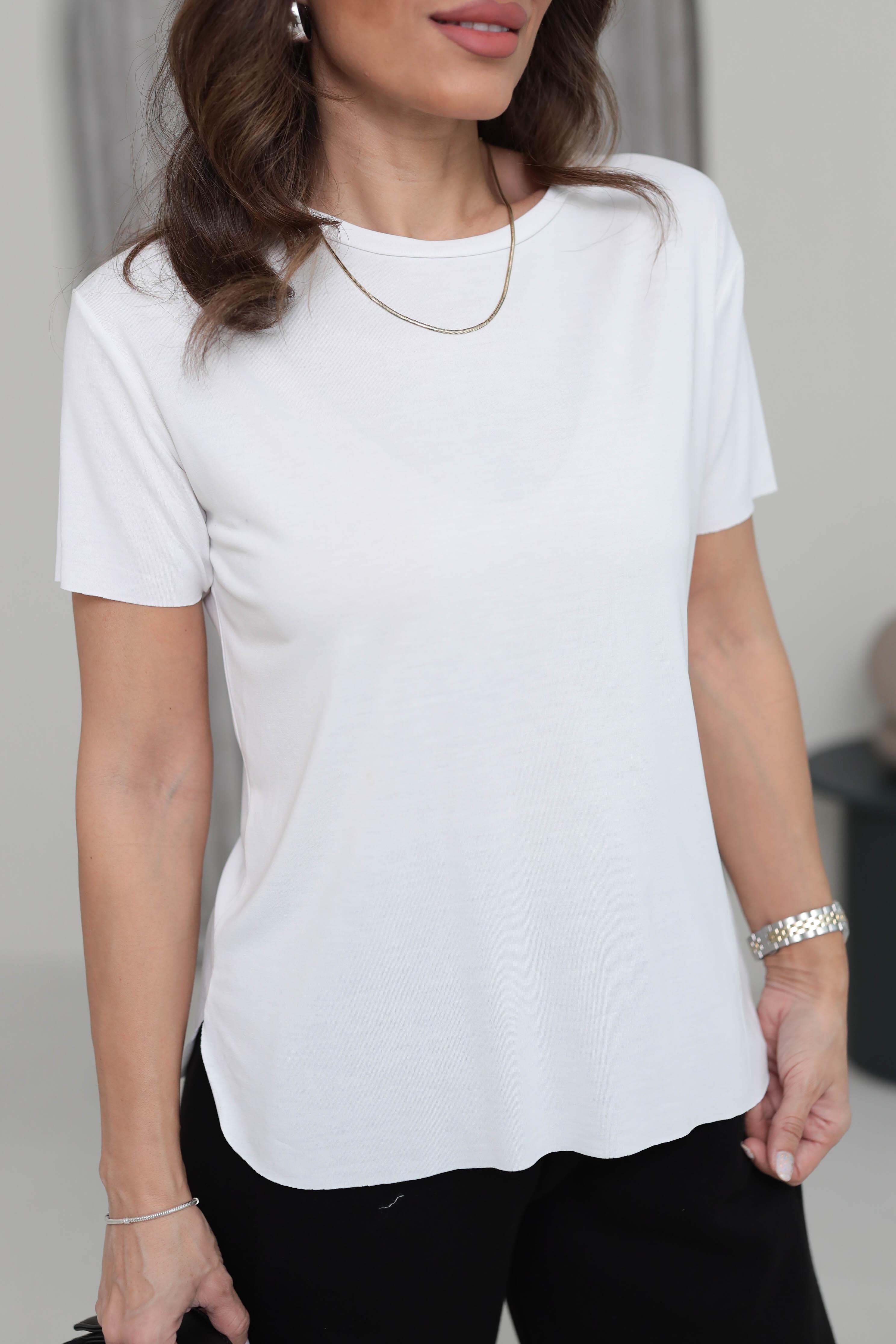 Yuvarlak Yaka Kol Etek Lazer Kesim Modal T-shirt