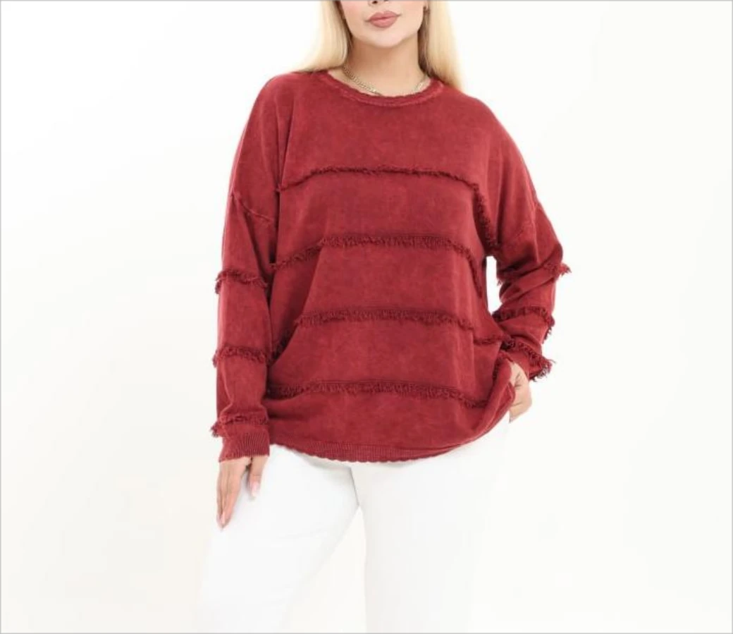 Bisiklet Yaka Püskül Detay %100 Pamuk Triko Kazak 