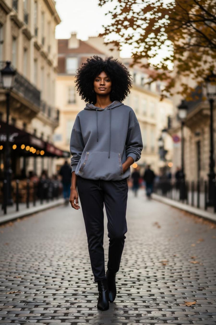 Oversize Etnik Nakış Detaylı Kanguru Cepli Kapüşonlu %100 Pamuk Sweatshirt