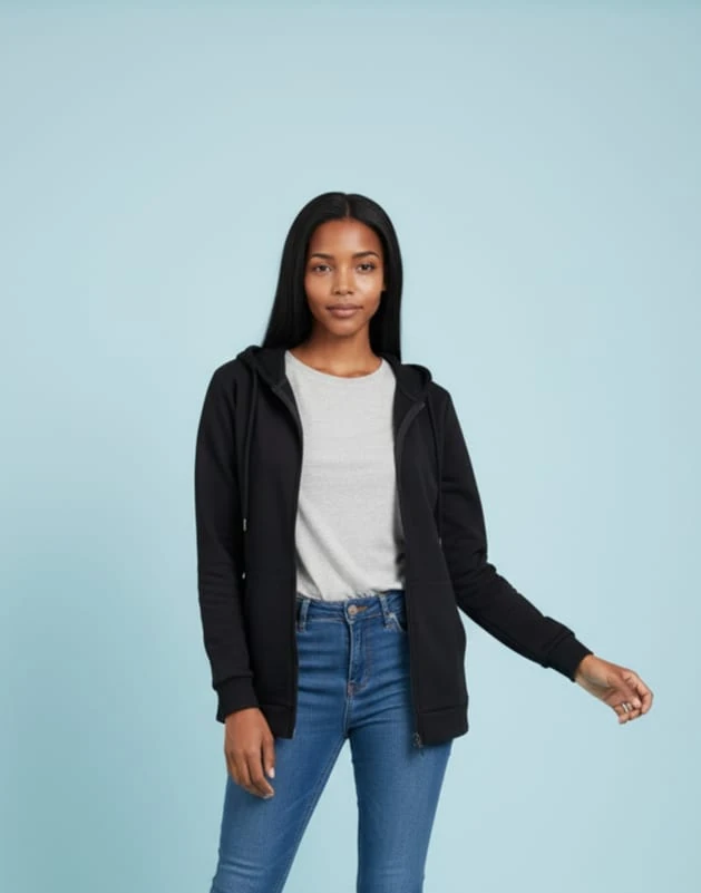 Oversize Sweatshirt Kapüşonlu Kanguru Cepli Fermuarlı Yırtmaç Detaylı %100 Pamuk 