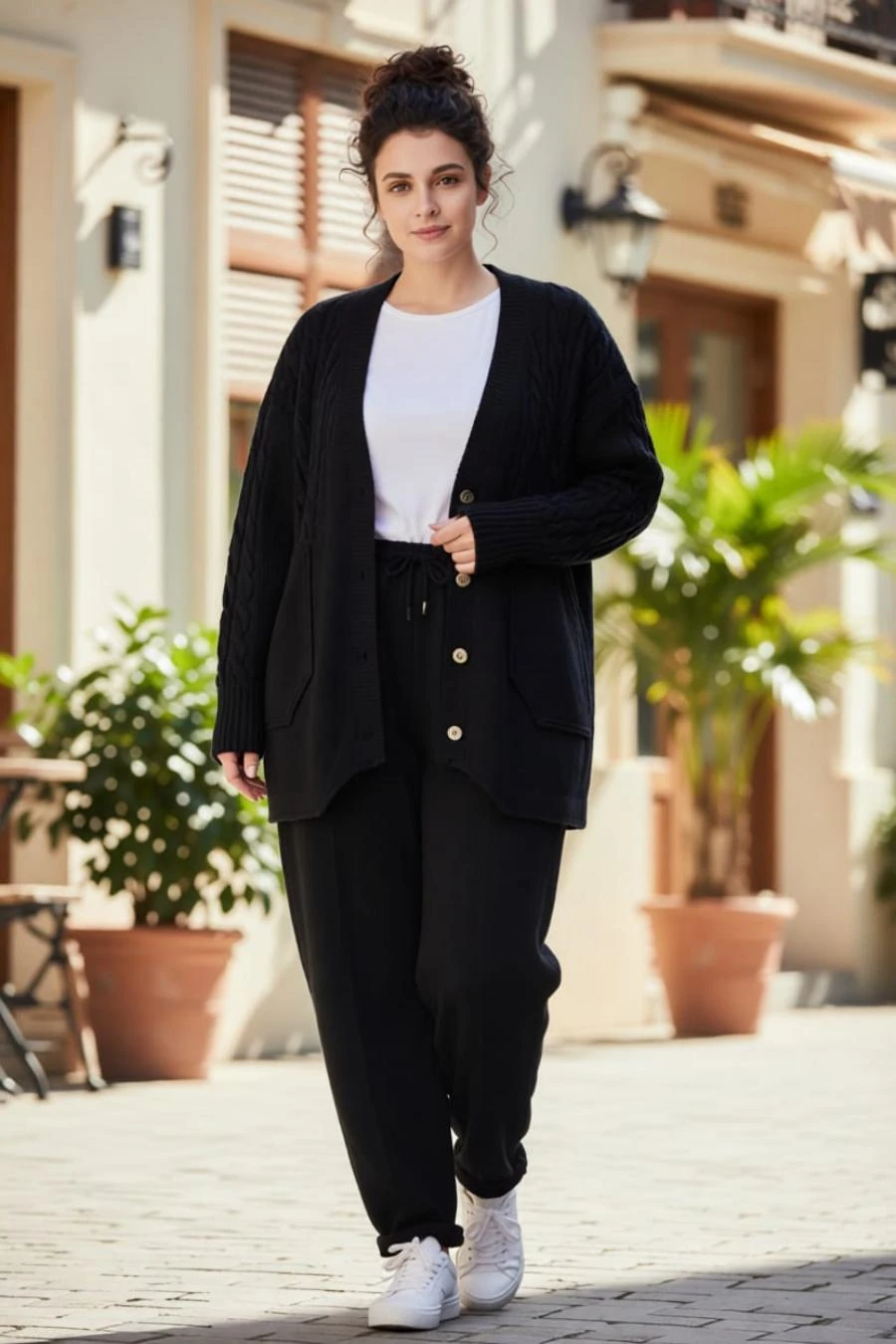 Ön Dikiş Detay Cepli Beli Lastikli %100 Organik Pamuk Örme Havuç Pantolon