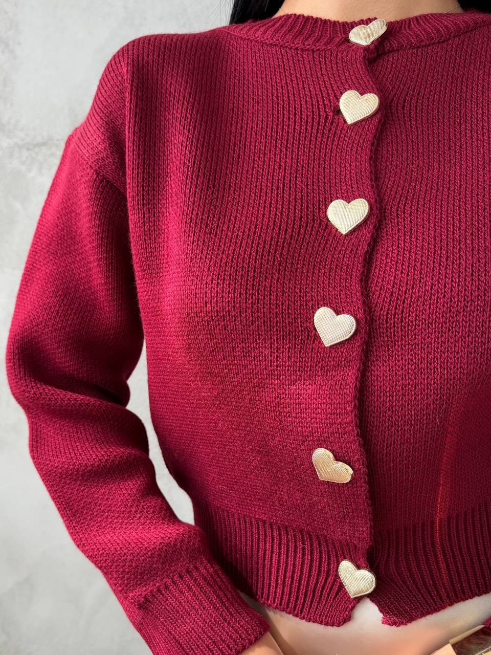 Triko Hırka Kalp Düğme Detay