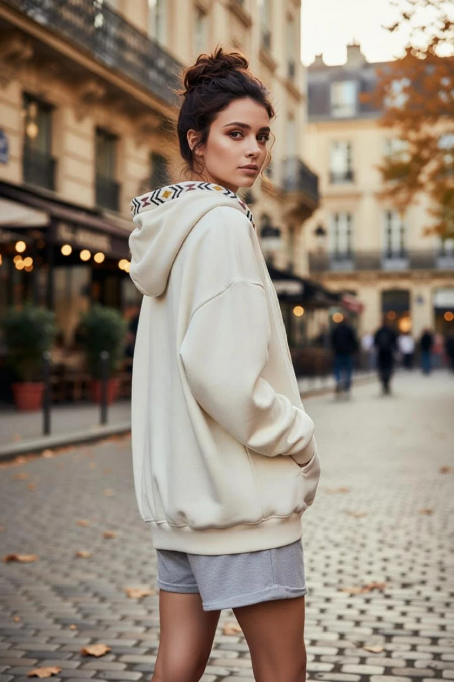  Etnik Nakış Detaylı Kanguru Cepli Kapüşonlu Oversize %100 Pamuk Sweatshirt