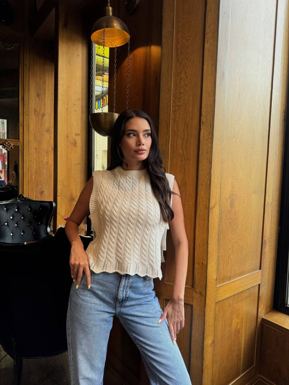 Yandan Bağlama Detaylı Saç Örgü Süveter