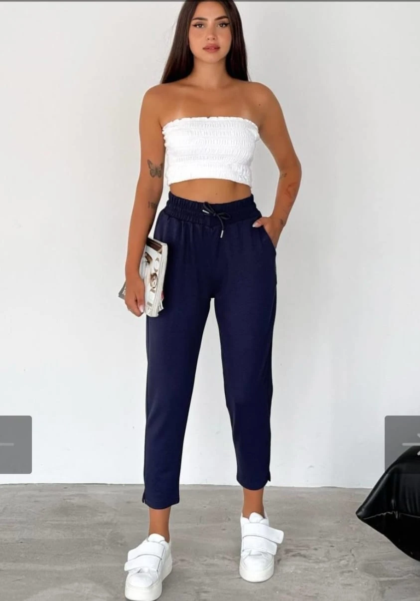 Modal Kumaş Eşofman Altı Yırtmaç Detaylı Dar Paça 