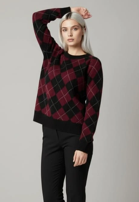 Baklava Desen Bisiklet Yaka Yumuşak Dokulu Kazak