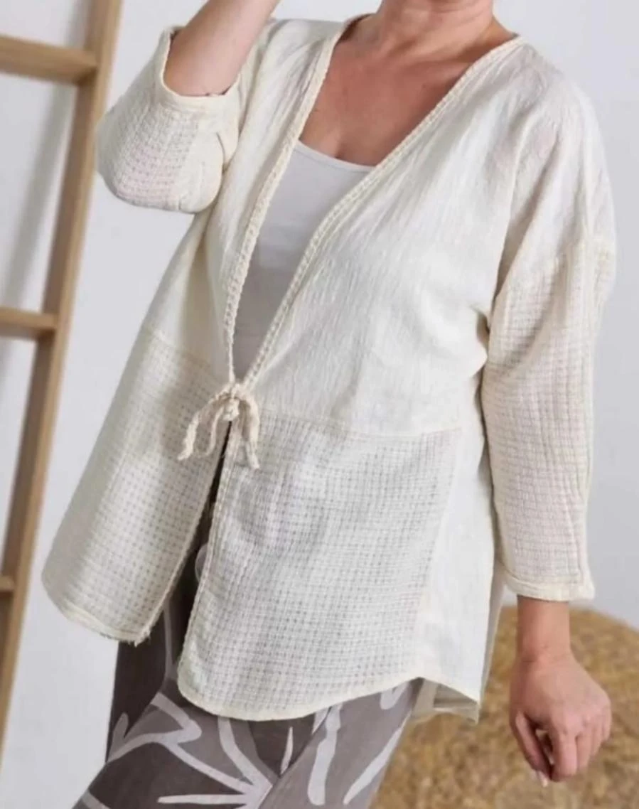 Oversize Hırka Önden Bağlamalı Bel Detaylı Truvakar Kol Biye Detay %100 Pamuk