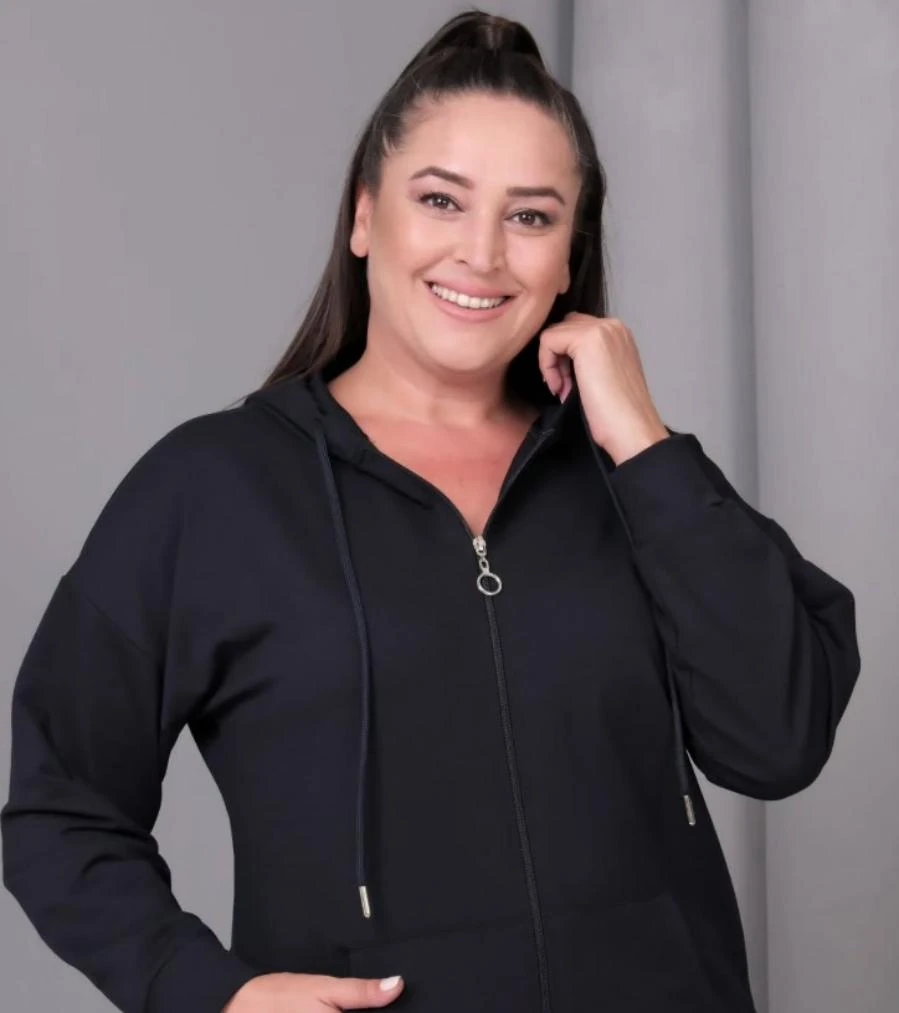 Oversize Sweatshirt Kapüşonlu Kanguru Cepli Fermuarlı Yırtmaç Detaylı %100 Pamuk 