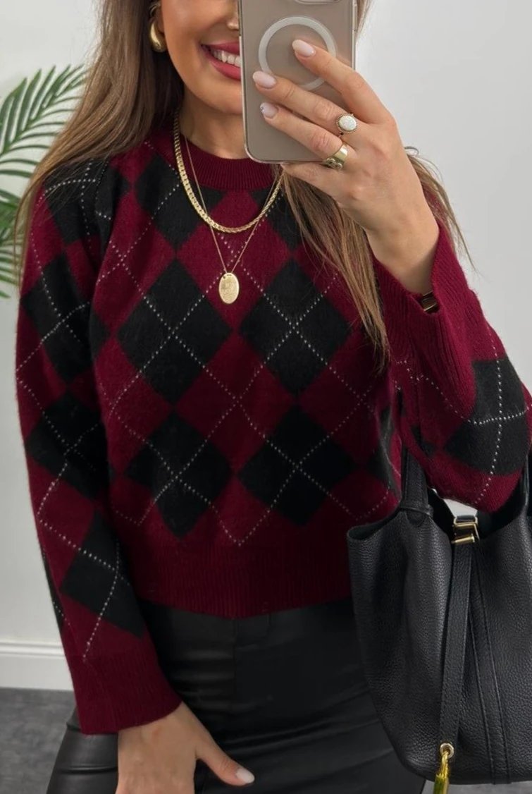 Baklava Desen Bisiklet Yaka Yumuşak Dokulu Kazak