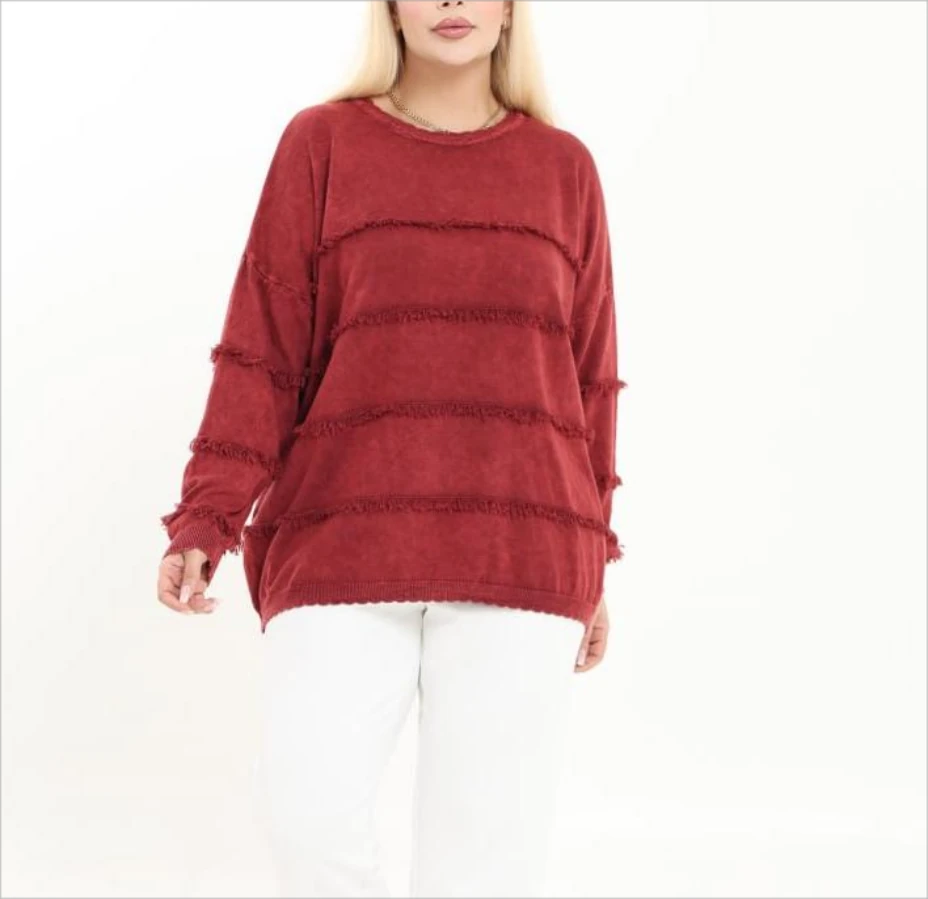 Bisiklet Yaka Püskül Detay %100 Pamuk Triko Kazak 