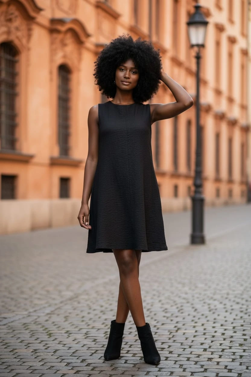 Sıfır Kol Yuvarlak Yaka Çan Elbise 