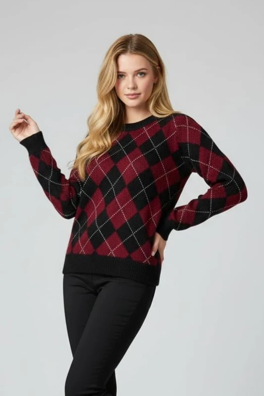 Baklava Desen Bisiklet Yaka Yumuşak Dokulu Kazak