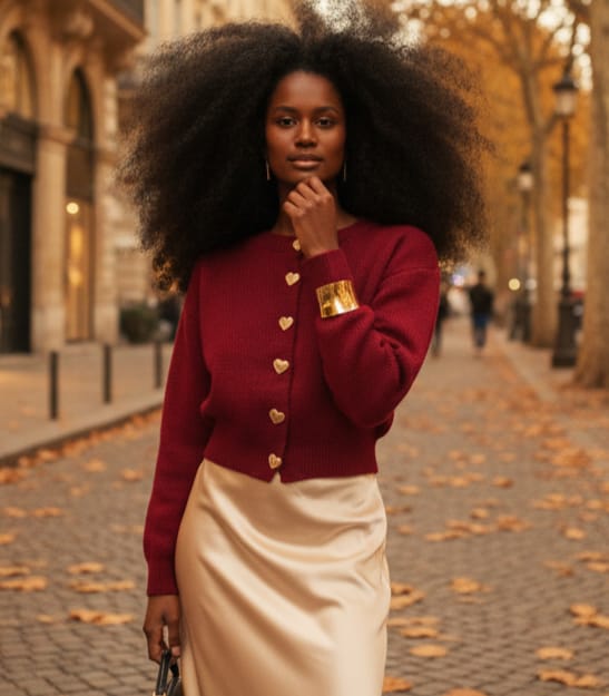 Triko Hırka Kalp Düğme Detay