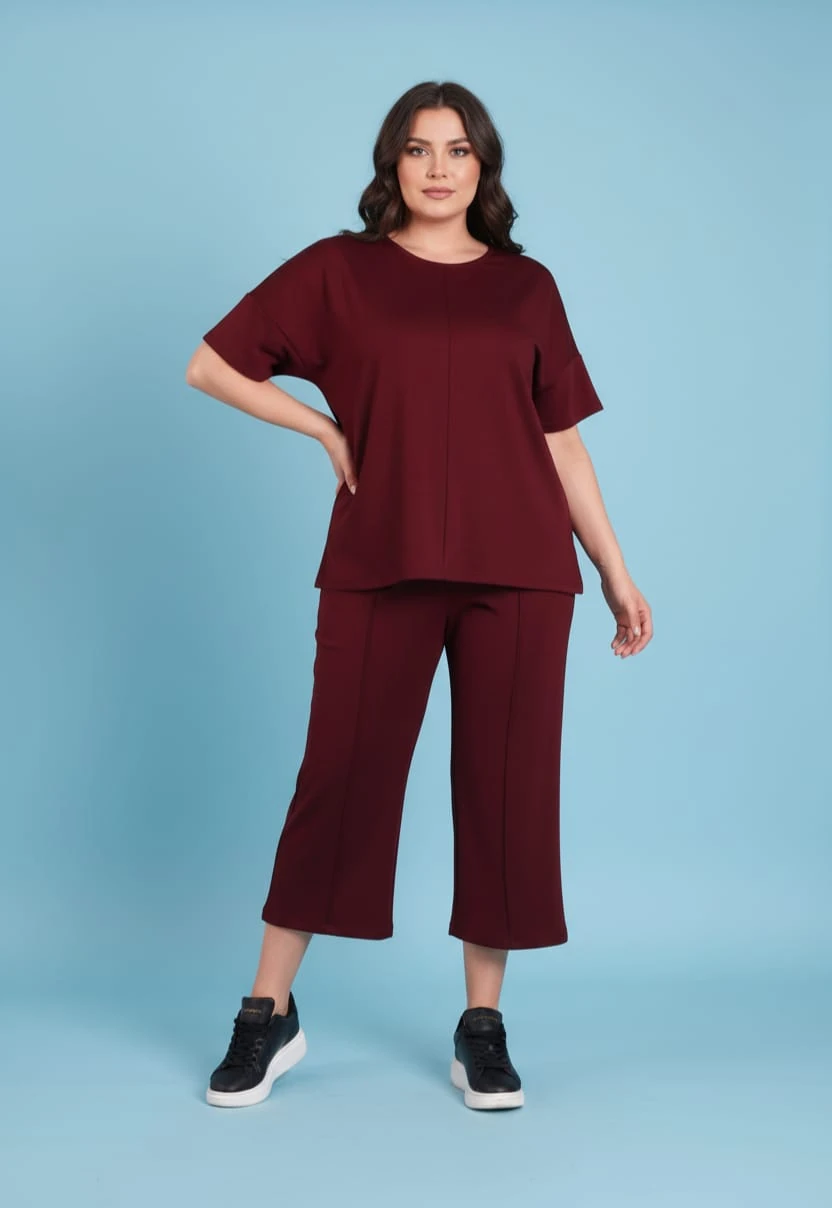 Büyük Beden Bisiklet Yaka Kısa Kollu Takım