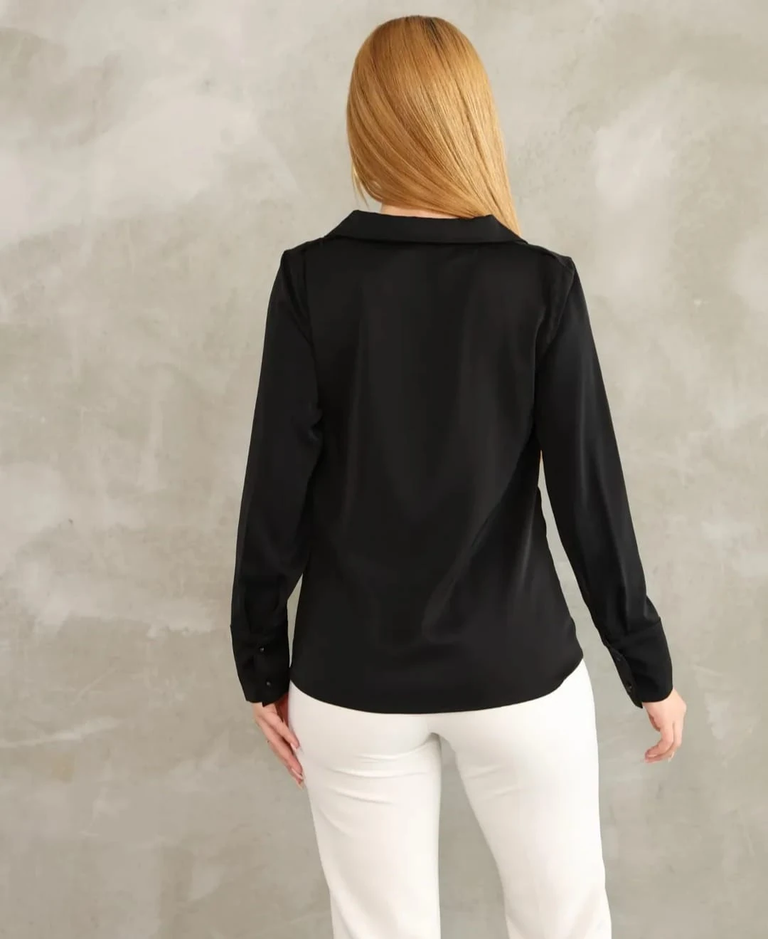 Saten Gömlek Bluz Degaje Yaka Uzun Kol Premium Kumaş