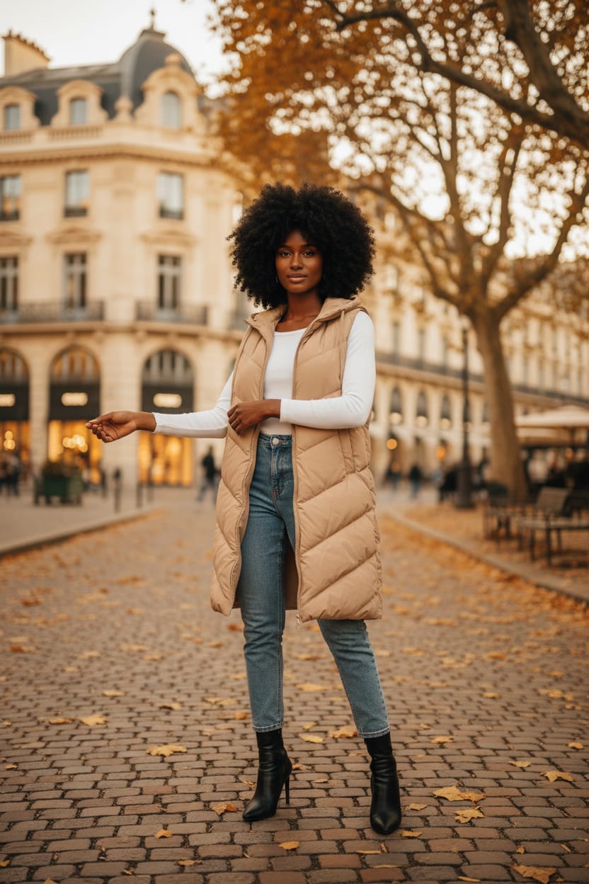 Kapüşonlu Şişme Yelek Midi Boy Yanları Fermuarlı 