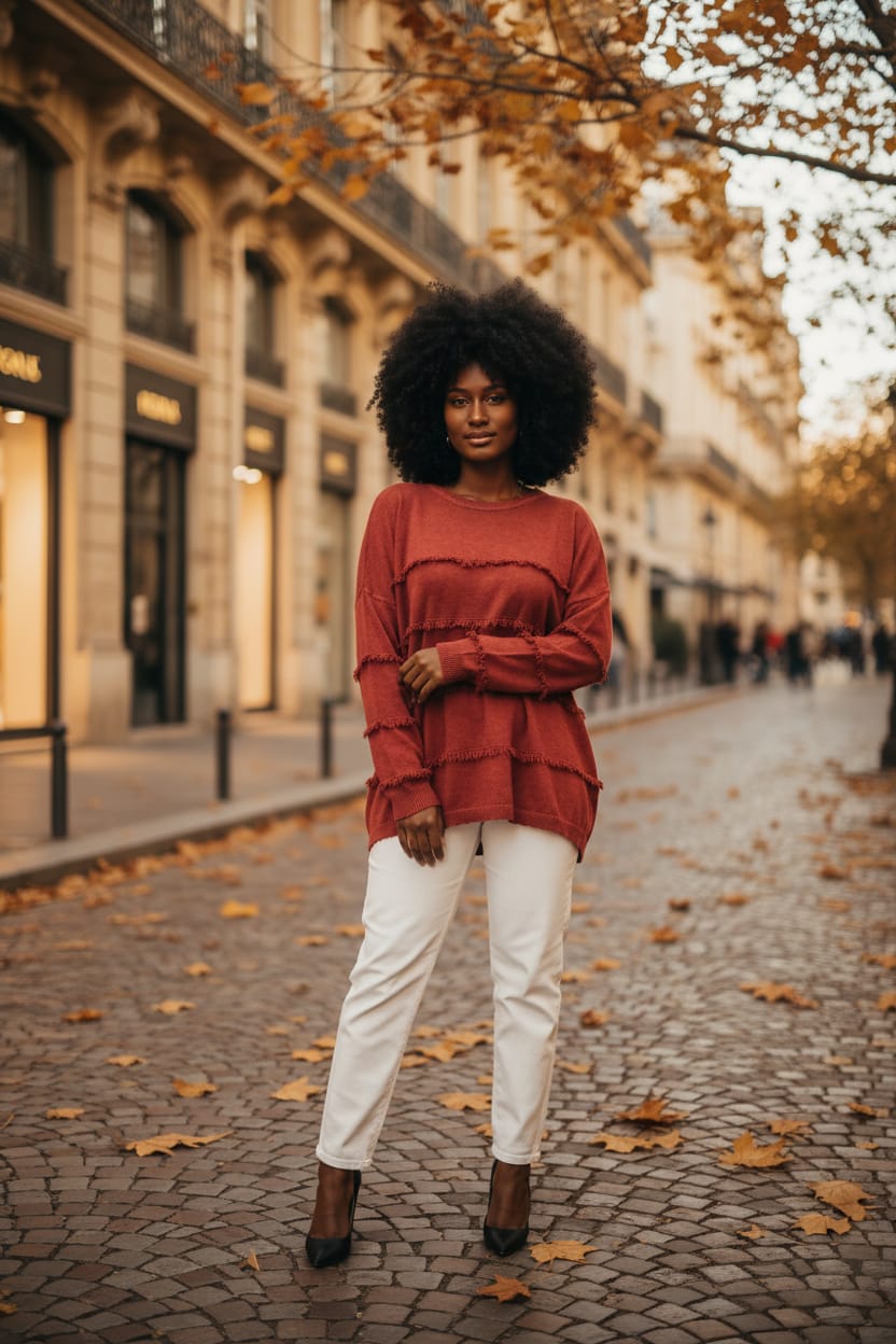 Bisiklet Yaka Püskül Detay %100 Pamuk Triko Kazak 