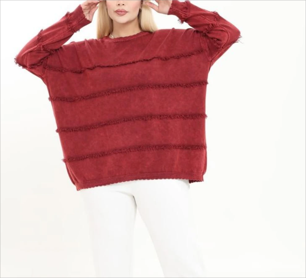 Bisiklet Yaka Püskül Detay %100 Pamuk Triko Kazak 