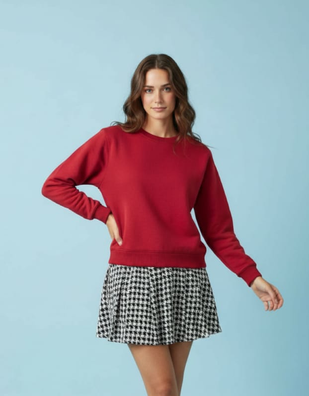 Basic Crop Sweatshirt Bisiklet Yaka 3 İp Şardonlu 