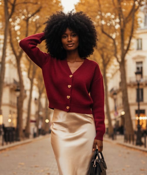 Triko Hırka Kalp Düğme Detay