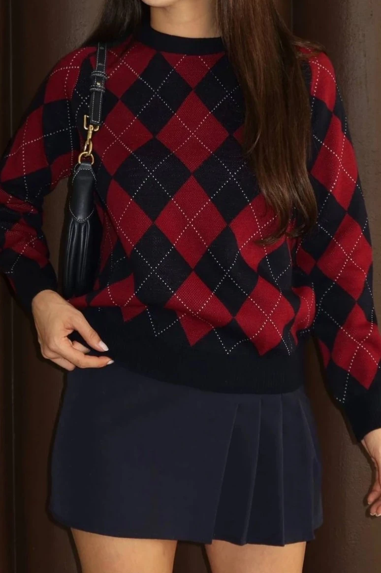 Baklava Desen Bisiklet Yaka Yumuşak Dokulu Kazak