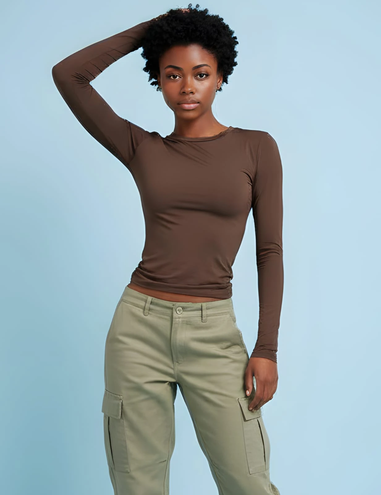 Parmak Geçirmeli Body Modal Kumaş Yumuşak Esnek Bisiklet Yaka 