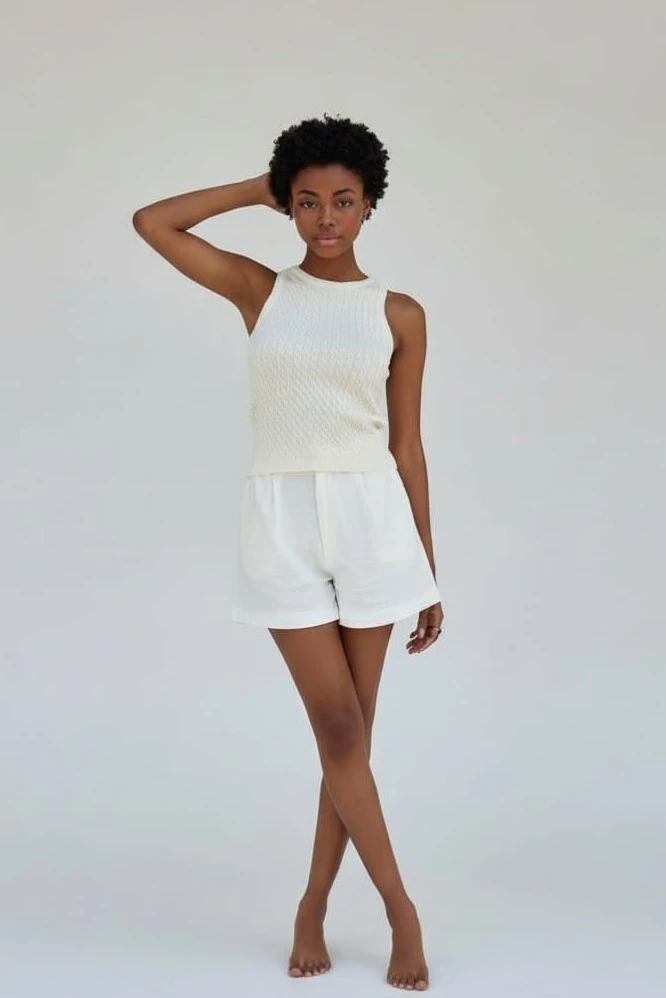 Halter Yaka Standart Beden Triko Saç Örgülü Atlet %100 Pamuk