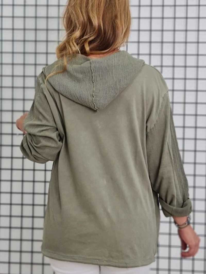 Keten Gömlek Hırka Kapüşonlu Yıldız Desenli %100 Pamuk