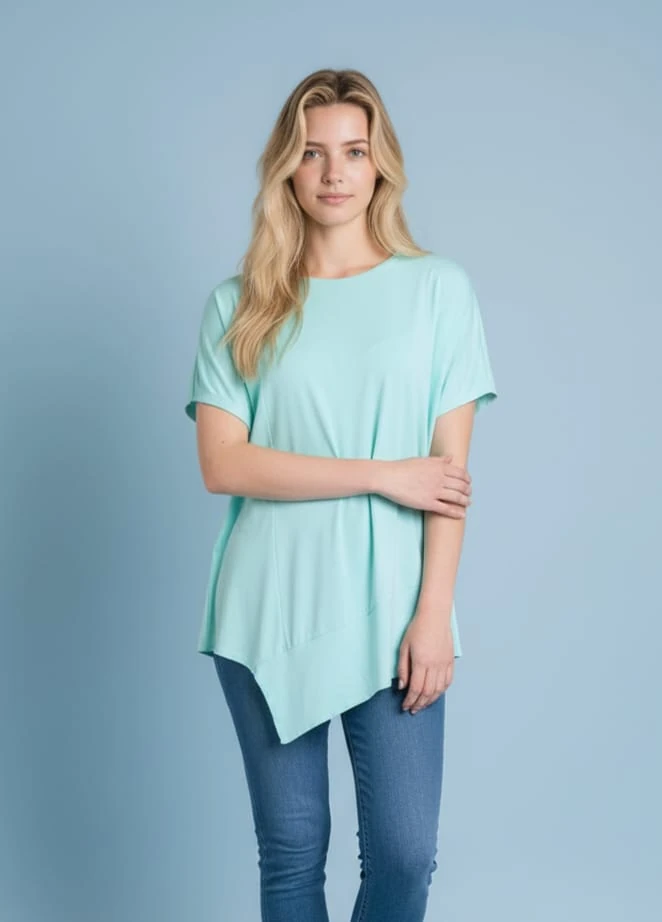 Büyük Beden T-Shırt Asimetrik Kesim Yuvarlak Yaka %95 Pamuk %5 Likra