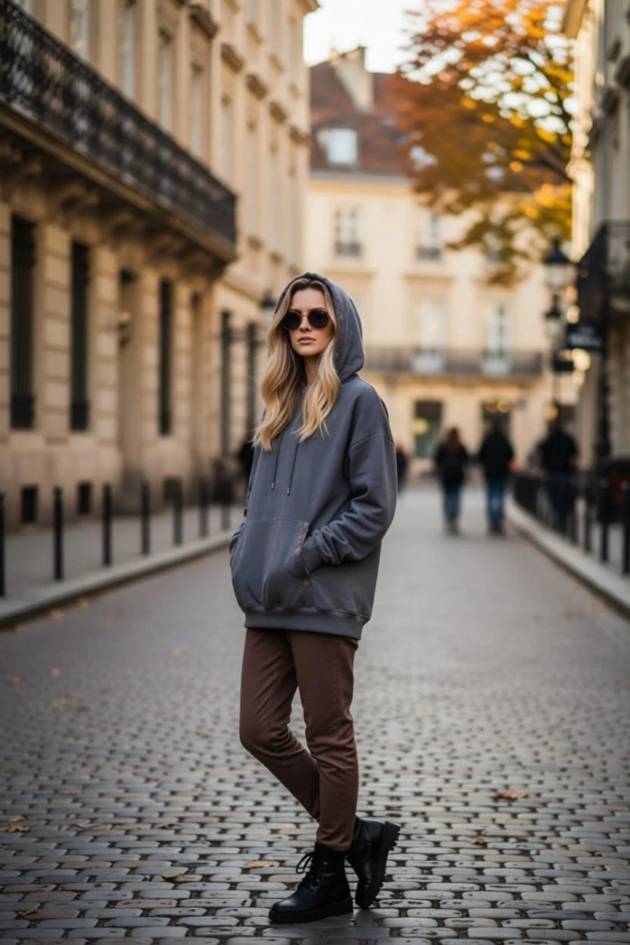 Oversize Etnik Nakış Detaylı Kanguru Cepli Kapüşonlu %100 Pamuk Sweatshirt