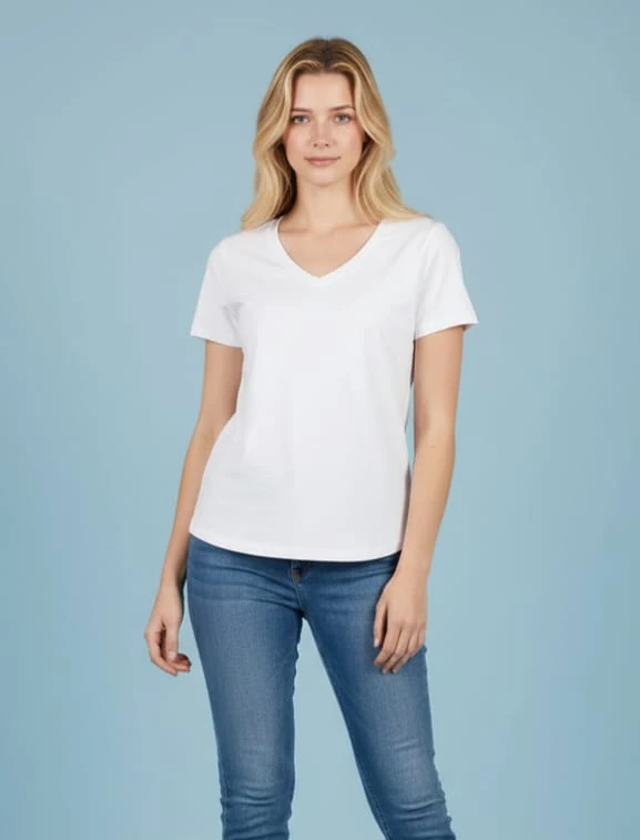 Büyük Beden Basic T-Shırt V Yaka %95 Pamuk %5 Likra