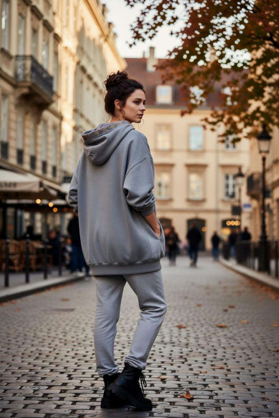 Oversize Etnik Nakış Detaylı Kanguru Cepli Kapüşonlu %100 Pamuk Sweatshirt