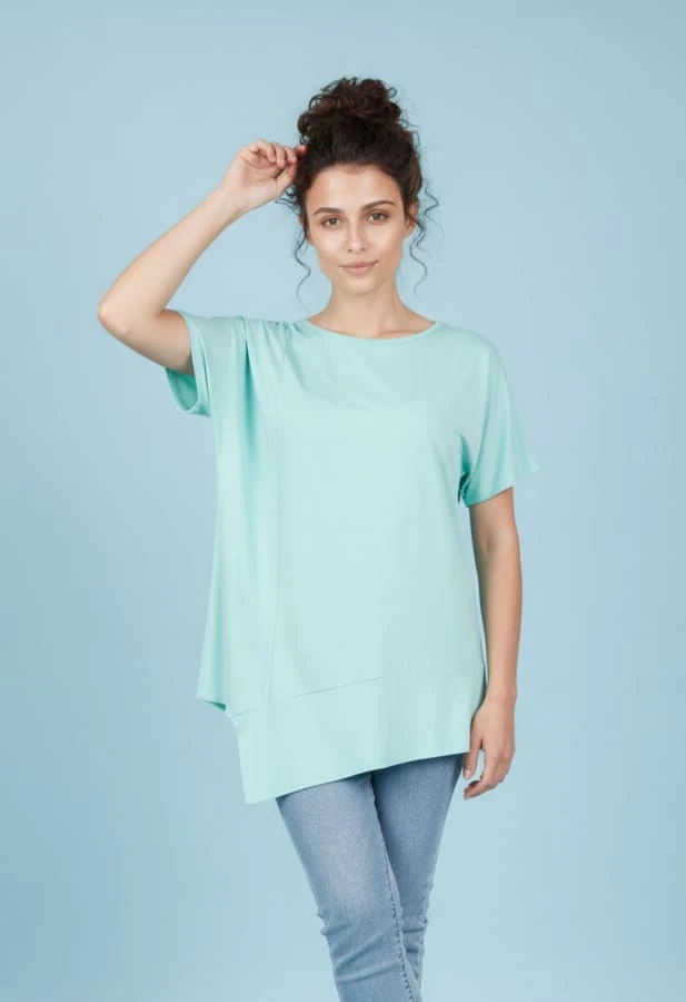 Büyük Beden T-Shırt Asimetrik Kesim Yuvarlak Yaka %95 Pamuk %5 Likra