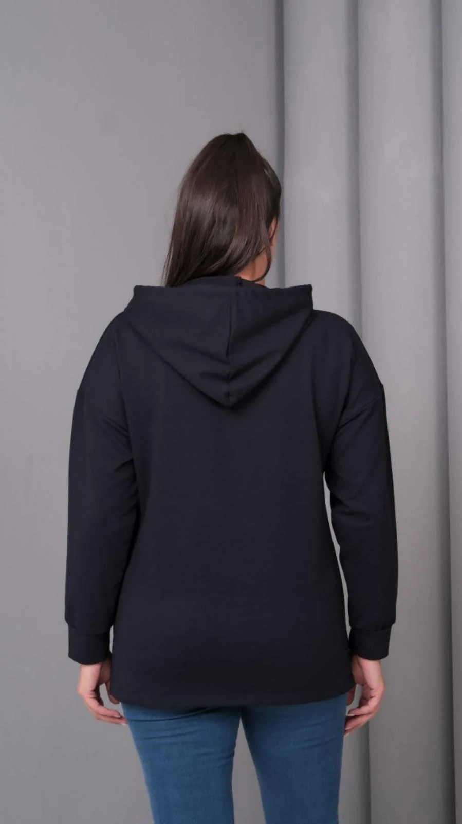 Oversize Sweatshirt Kapüşonlu Kanguru Cepli Fermuarlı Yırtmaç Detaylı %100 Pamuk 