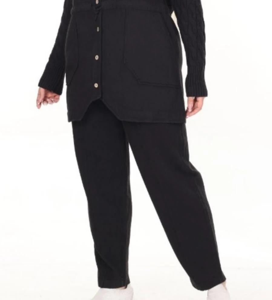 Ön Dikiş Detay Cepli Beli Lastikli %100 Organik Pamuk Örme Havuç Pantolon