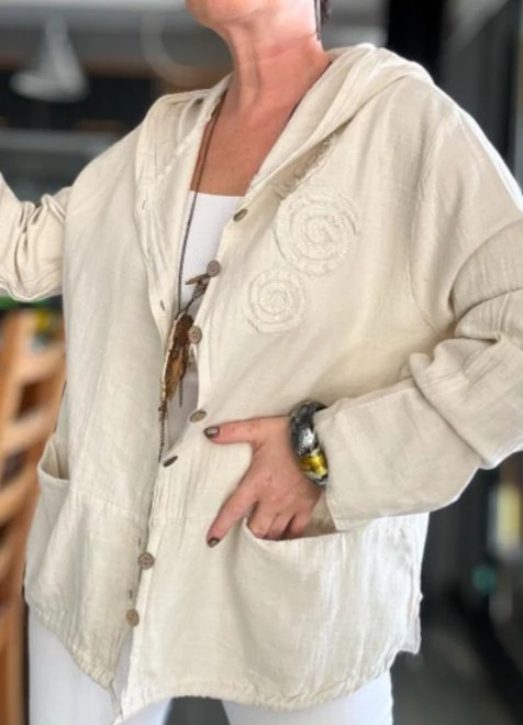 Düş Kapanı Nakış Detaylı Hırka Kapüşonlu Torba Cepli %100 Pamuk