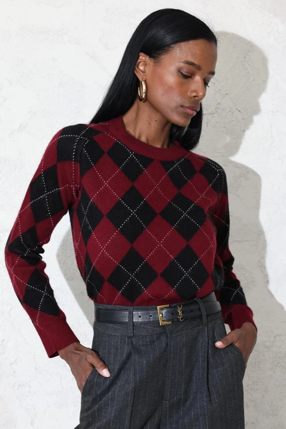 Baklava Desen Bisiklet Yaka Yumuşak Dokulu Kazak