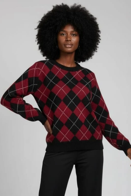 Baklava Desen Bisiklet Yaka Yumuşak Dokulu Kazak