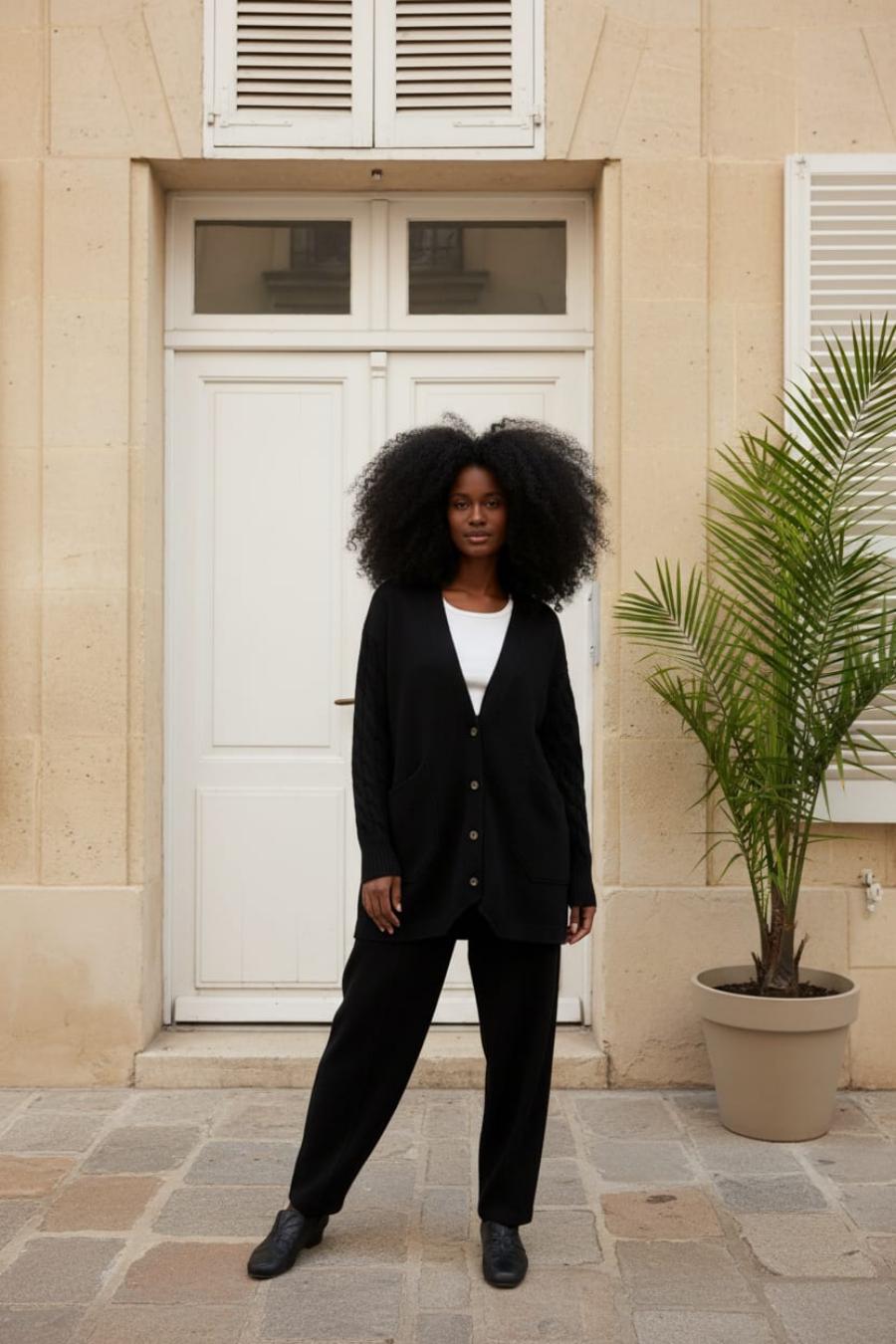 Ön Dikiş Detay Cepli Beli Lastikli %100 Organik Pamuk Örme Havuç Pantolon