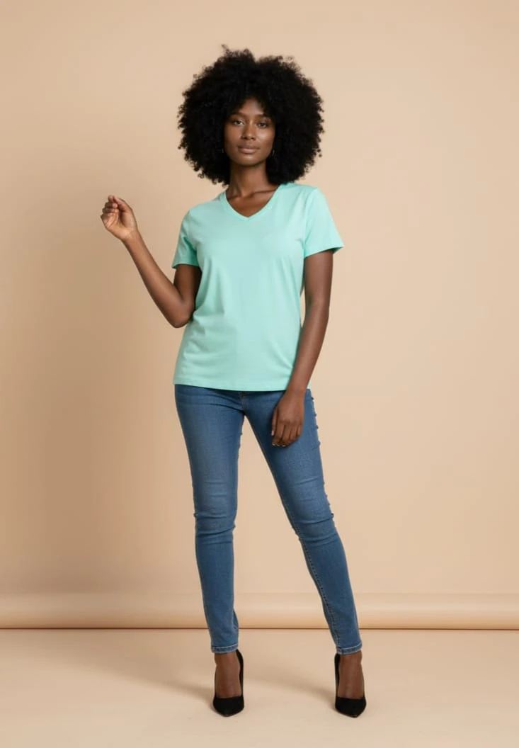 Büyük Beden Basic T-Shırt V Yaka %95 Pamuk %5 Likra