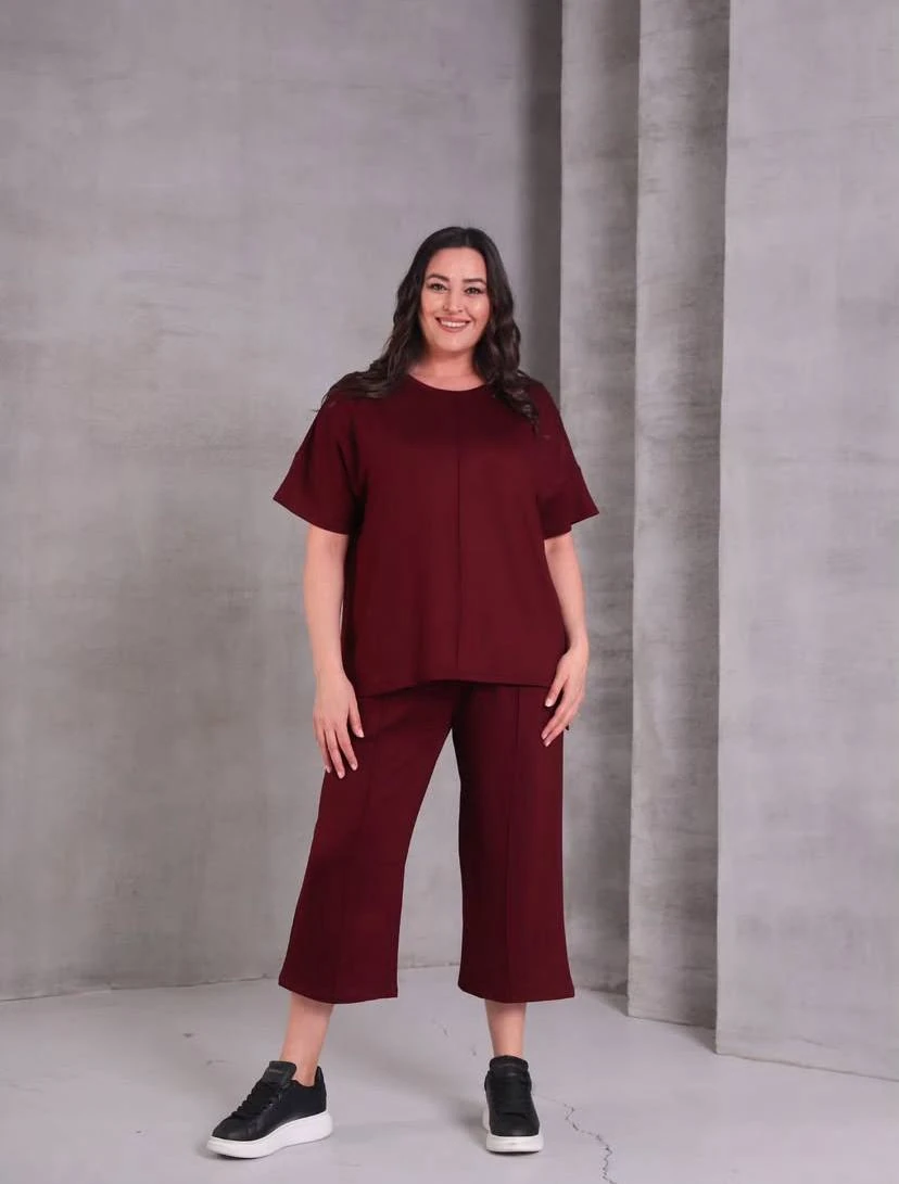 Büyük Beden Bisiklet Yaka Kısa Kollu Takım