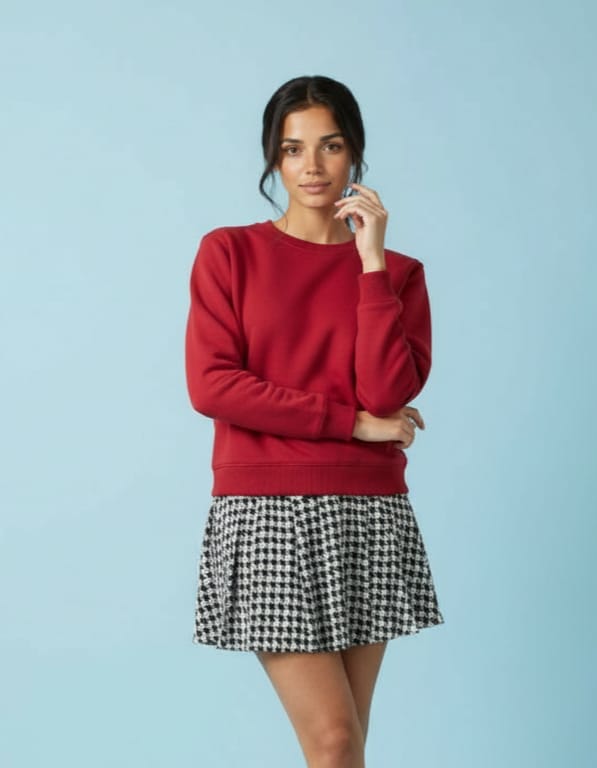 Basic Crop Sweatshirt Bisiklet Yaka 3 İp Şardonlu 