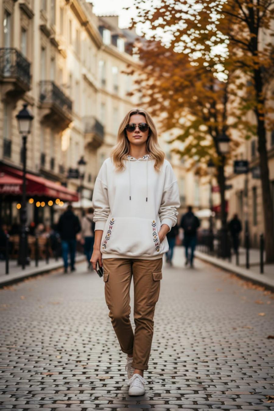  Etnik Nakış Detaylı Kanguru Cepli Kapüşonlu Oversize %100 Pamuk Sweatshirt