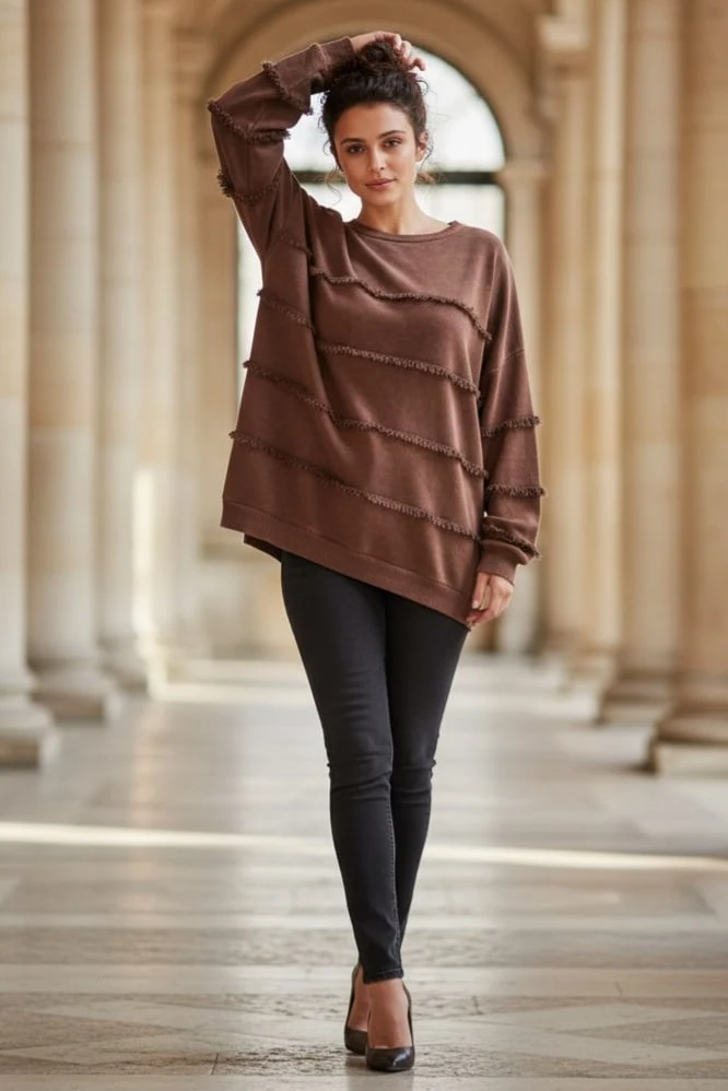 Bisiklet Yaka Püskül Detay %100 Pamuk Triko Kazak 