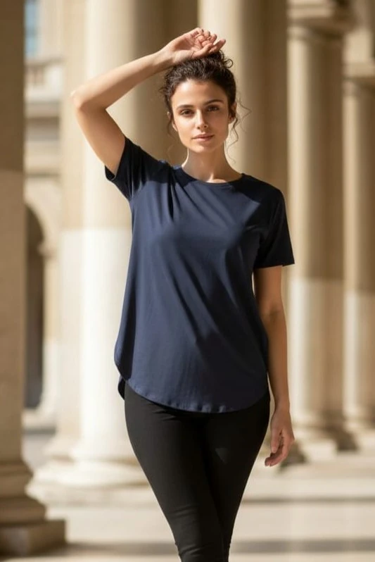 Yuvarlak Yaka Kol Etek Lazer Kesim Modal T-shirt